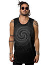 man black tank top with a geometric psychedelic print